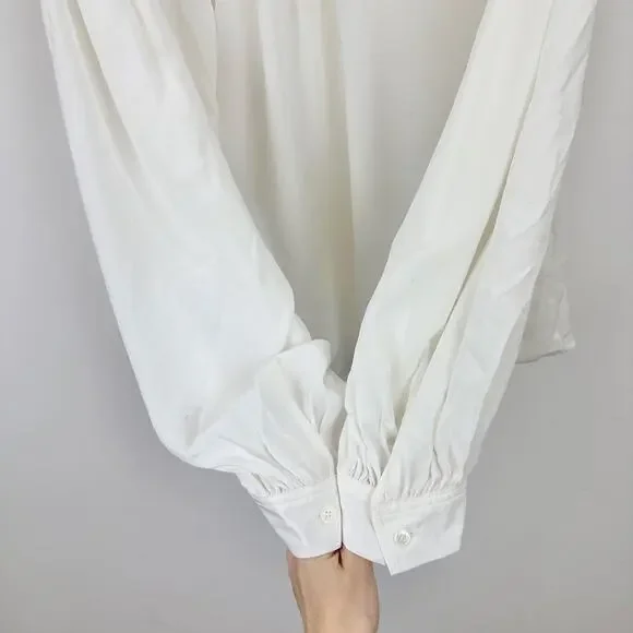 Madewell Shirred Long Sleeve Top Blouse Silk Lightweight Winter White Medium NWT - Picture 13 of 16